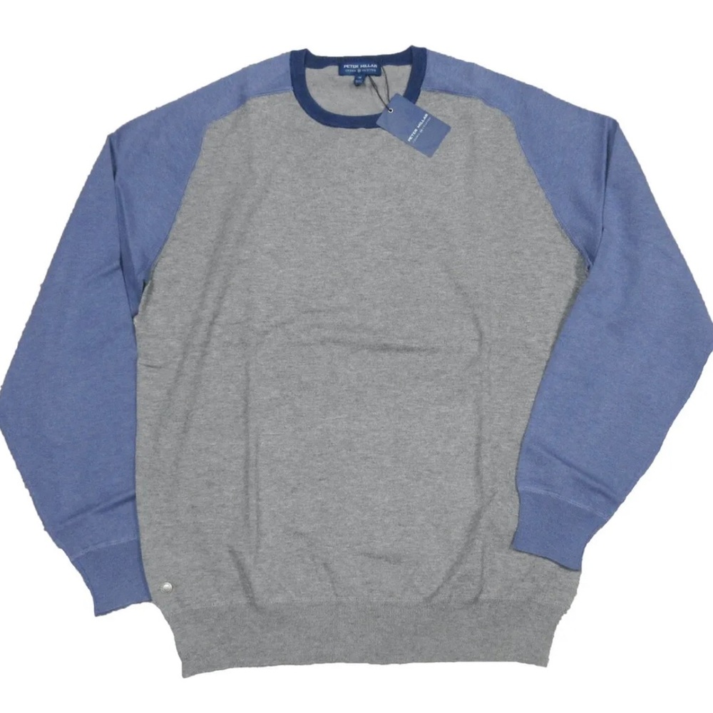 Peter Millar Riffs Ringer Crewneck Colorblock Sweater Gray Blue New
